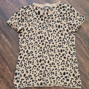 J. Crew Animal Print Short Sleeve Top 100% cashmere